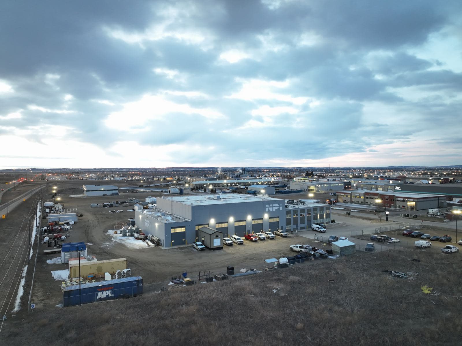 NexSource Power's Red Deer facility at dusk