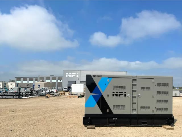 An NPI Series generator package in the yard outside the NexSource Power facility